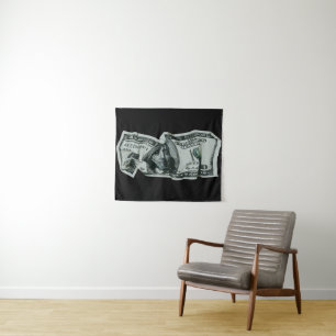Modern Crumpled $ 100 Bill Design Wandteppich