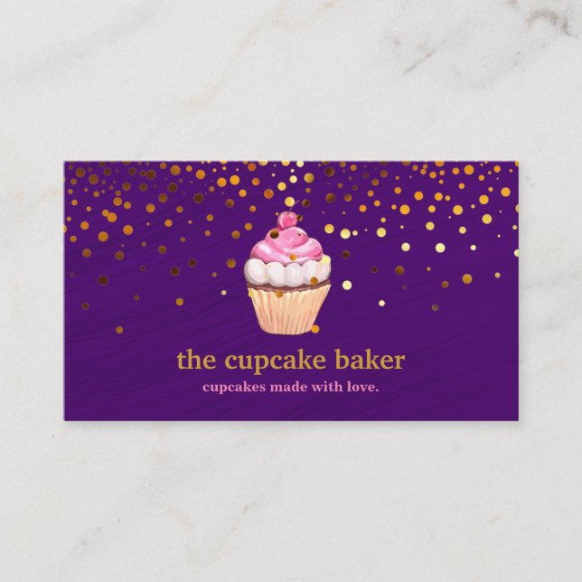 Modern Cupcake Logo Bakery Chef Catering Confetti  Visitenkarte (Vorderseite)