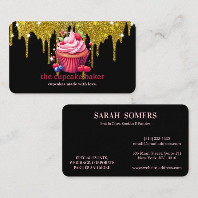 Modern Cupcake Logo Bakery Koch Catering Confetti Visitenkarte (Vorne/Hinten)