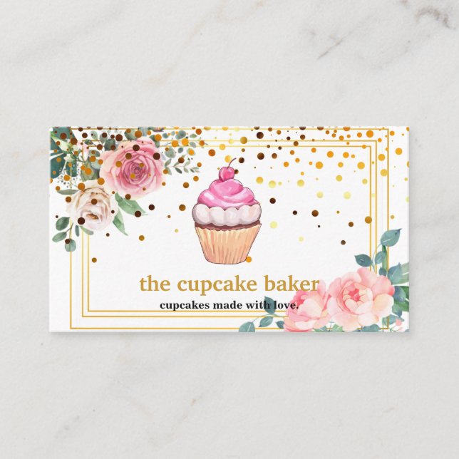 Modern Cupcake Logo Bakery Koch Catering Confetti Visitenkarte (Vorderseite)