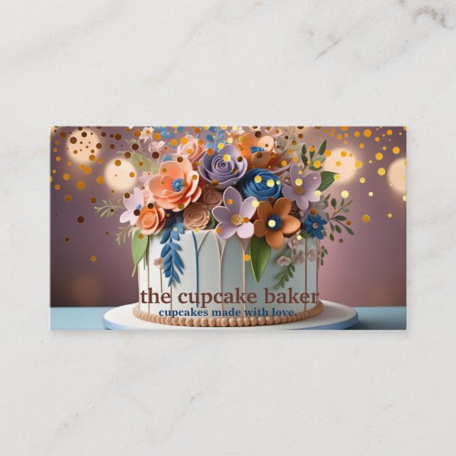 Modern Cupcake Logo Bakery Koch Catering Confetti Visitenkarte (Vorderseite)