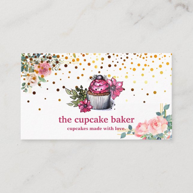 Modern Cupcake Logo Bakery Koch Catering Confetti Visitenkarte (Vorderseite)