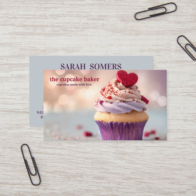 Modern Cupcake Logo Bakery Koch Catering Confetti Visitenkarte (Vorderseite/Rückseite Beispiel)