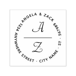 Modern Curly Script Couple Initial Rücksendeadress Permastempel