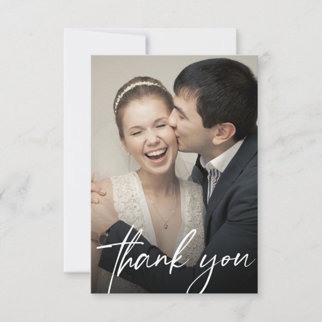 Modern Custom 2 Wedding Photos Chic Dankeskarte (Vorderseite)