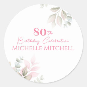 Modern Custom 80. Geburtstag Pink Floral Runder Aufkleber