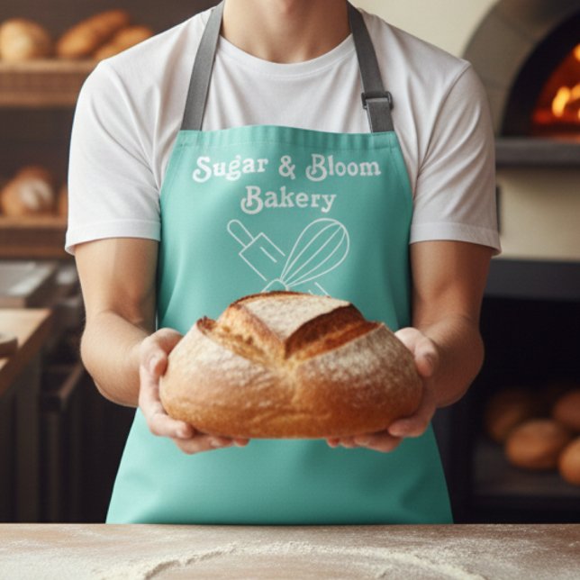 Modern Custom Bakery Aqua Blue Name Chef / Staff Schürze (Von Creator hochgeladen)