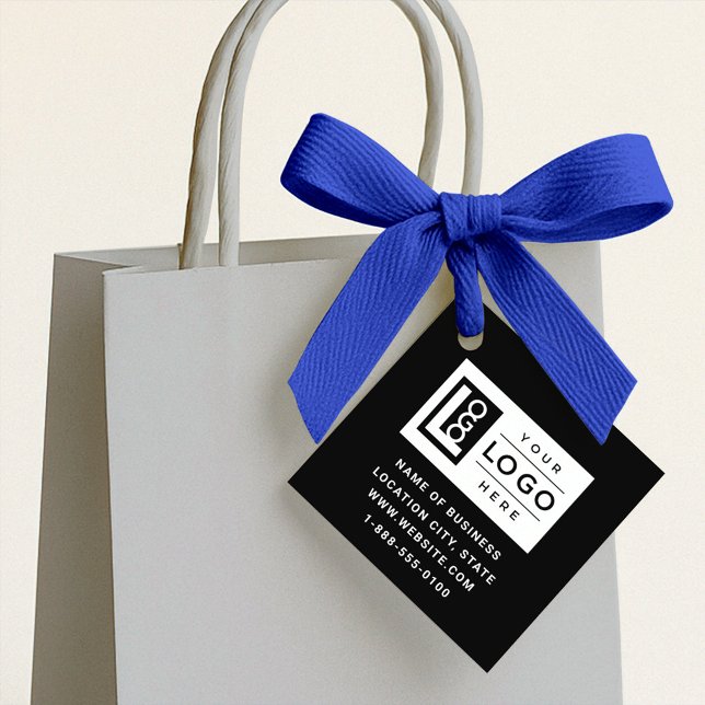 Modern Custom Black Business Logo und QR Code Geschenkanhänger (Von Creator hochgeladen)