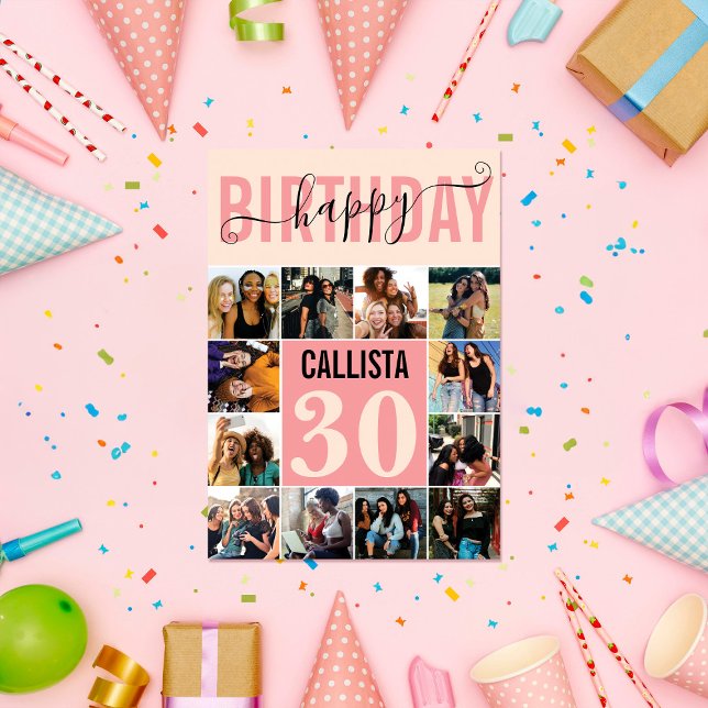 Modern Custom Blush Pink 12 Foto Geburtstag Karte (Von Creator hochgeladen)