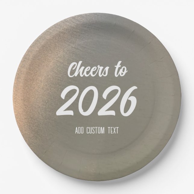 Modern Custom Brushed Metal 2026 New Years Party Pappteller (Vorderseite)