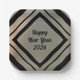 Modern Custom Brushed Metal Happy New Years Party Pappteller