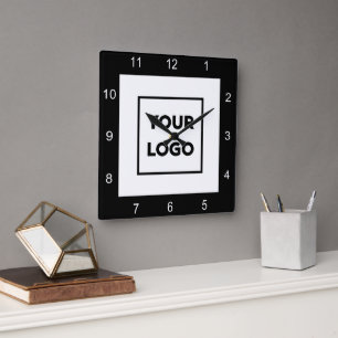 Modern Custom Business Logo Black White Quadratische Wanduhr