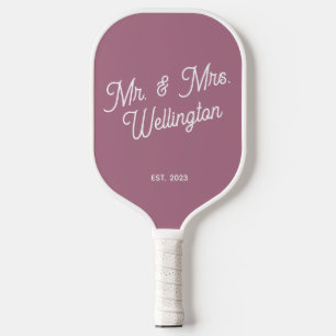 Modern Custom Color Script Wedding Couple Name Pickleball Schläger