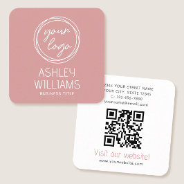Modern Custom Company Logo QR Code Elegant Pink Quadratische Visitenkarte