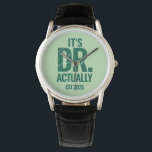 Modern Custom Dr. Name Date Dark Green Button Armbanduhr<br><div class="desc">Modern Custom Dr. Name Date Dark Green watch.</div>