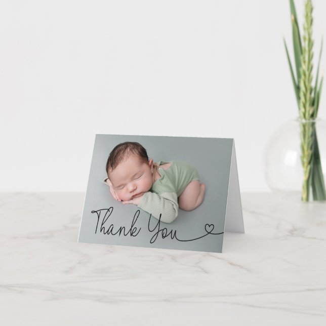 Modern Custom Foto Baby Boy Dusche Dankeskarte (Vorderseite)