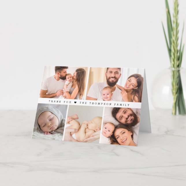 Modern Custom Foto Collage Baby Dusche Einfach Dankeskarte (Vorderseite)