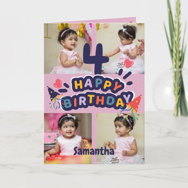 Modern Custom Foto Name 4nd Happy Birthday Card Karte (Vorderseite)