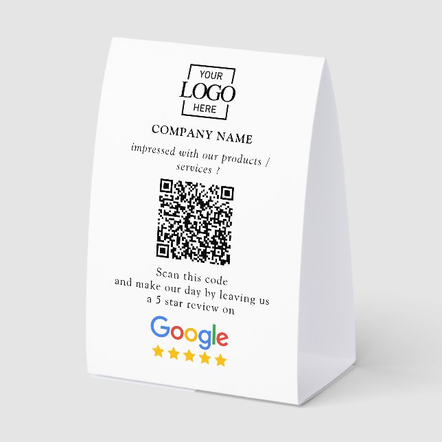 Modern Custom Google Reviews QR Code Tabletop Sign Tischaufsteller (Vorderseite)