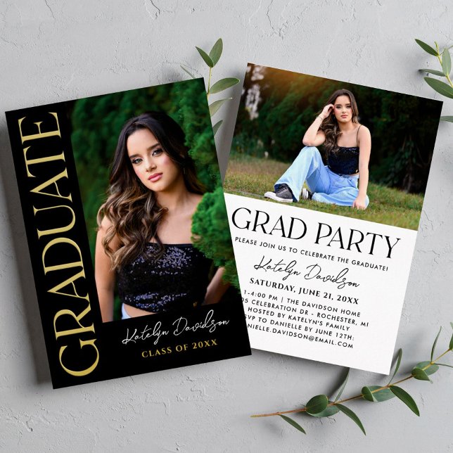 Modern Custom Graduate Photo Grad Party Gold Folieneinladung (Von Creator hochgeladen)