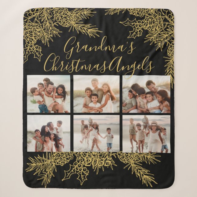 Modern Custom Grandma's Christmas Photo Collage Sherpadecke (Vorderseite)