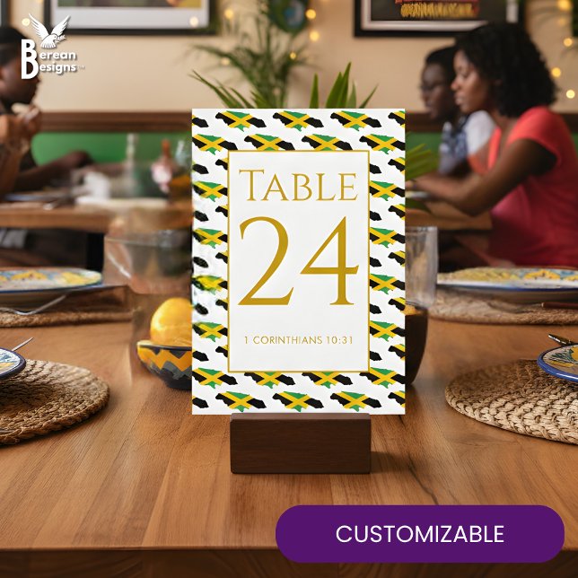 Modern Custom JAMAICA Event Wedding Table Number Dankeskarte (Stylish modern JAMAICA TABLE NUMBER for weddings, restaurants, special events. Customizable text.)