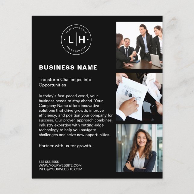 Modern Custom Logo Foto QR Black Business Flyer (Vorne)