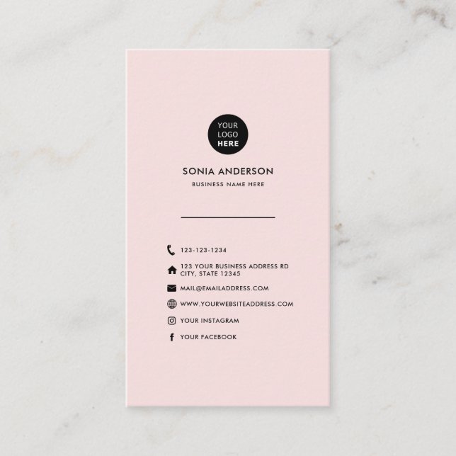 Modern Custom Logo Social Media Icons Pink Visitenkarte (Vorderseite)