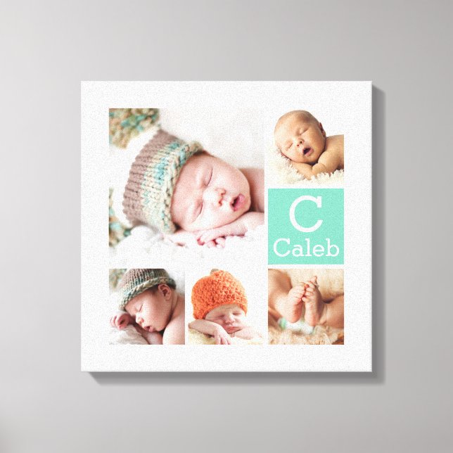 Modern Custom Monogram Family Foto Collage Leinwanddruck (Vorderseite)