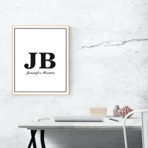 Modern Custom Monogram Initial Name Schwarz & Weiß Poster