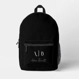 Modern Custom Monogram Initials Name Black Bedruckter Rucksack