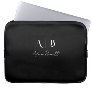Modern Custom Monogram Initials Name Black Laptopschutzhülle