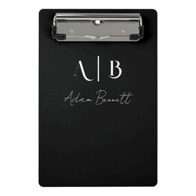 Modern Custom Monogram Initials Name Black Mini Klemmbrett (Vorderseite)
