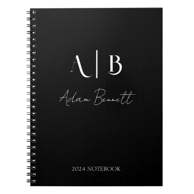 Modern Custom Monogram Initials Name Black Notizblock (Vorderseite)