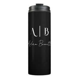 Modern Custom Monogram Initials Name Black Thermosbecher