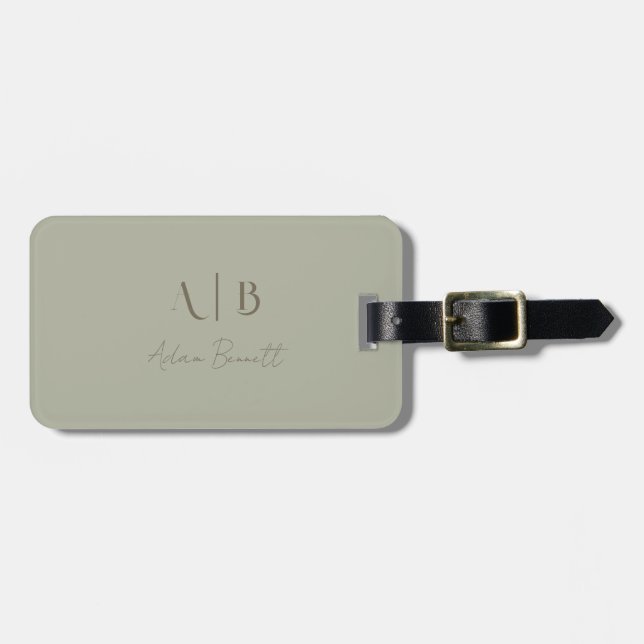 Modern Custom Monogram Initials Name Dusty Sage Gepäckanhänger (Vorderseite horizontal)
