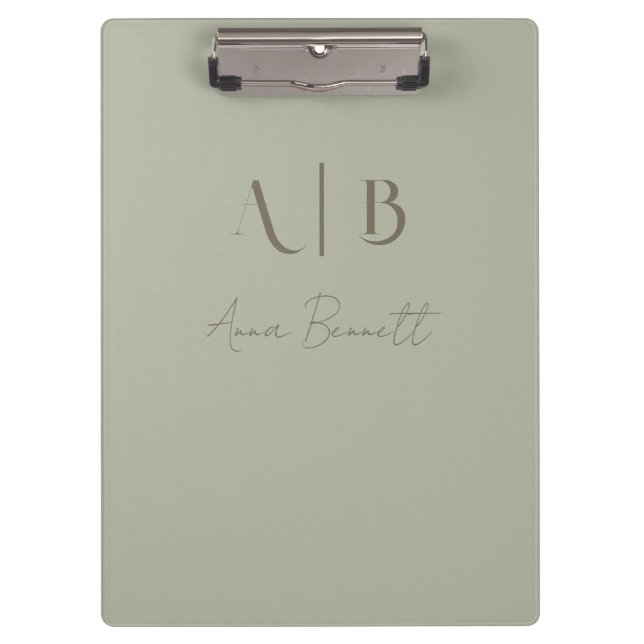 Modern Custom Monogram Initials Name Dusty Sage Klemmbrett (Vorderseite)