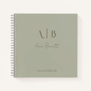 Modern Custom Monogram Initials Name Dusty Sage Notizbuch