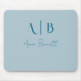 Modern Custom Monogram Initials Name Pastel Blue Mousepad