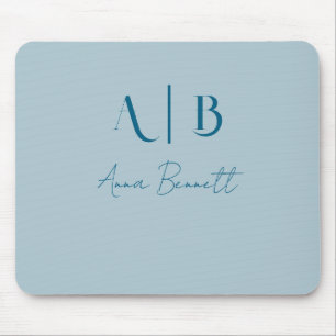 Modern Custom Monogram Initials Name Pastel Blue Mousepad