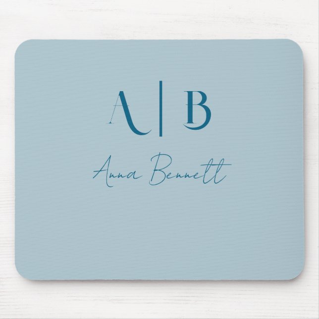 Modern Custom Monogram Initials Name Pastel Blue Mousepad (Vorne)