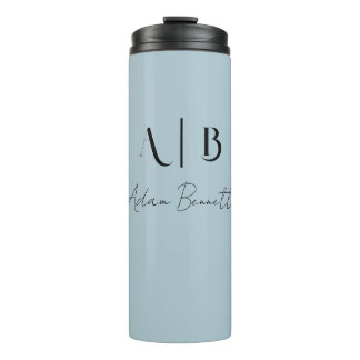 Modern Custom Monogram Initials Name Pastel Blue Thermosbecher
