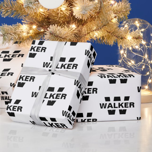 Modern Custom Monogram Name Black/White Geschenkpapier (Feiertage)