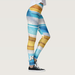 Modern Custom Name Fun Blue Soft Gelb Leggings
