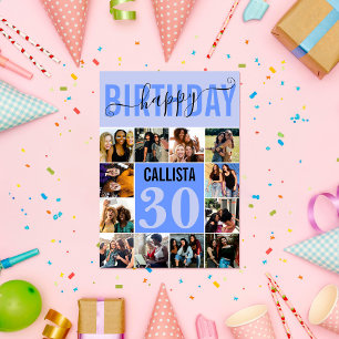 Modern Custom Pastel Blue 12 Foto Geburtstag Karte