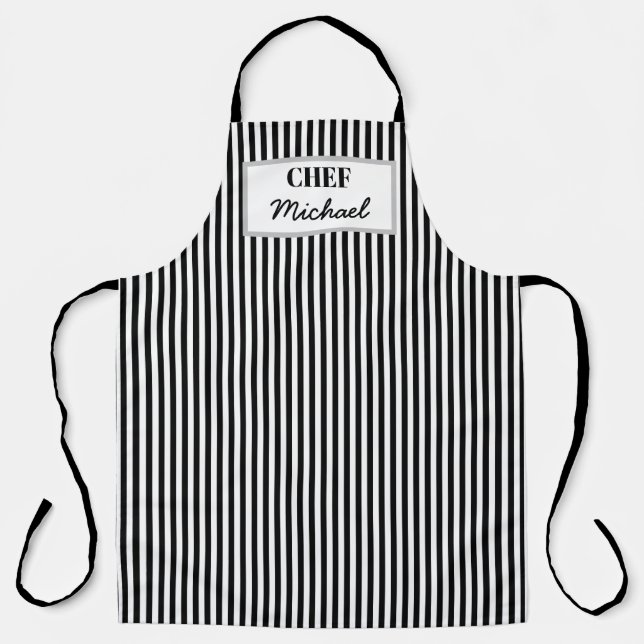 Modern Custom Personalized Chef Black Striped Schürze (Vorderseite)