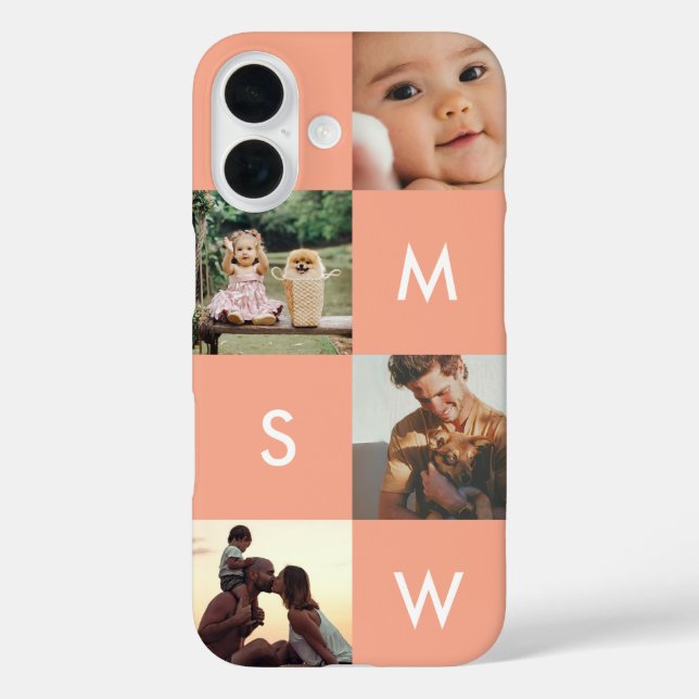 Modern Custom Photo Collage Monogram | Pink  iPhone 16 Hülle (Rückseite)