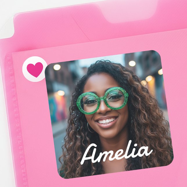 Modern Custom Photo Name Retro Typography Quadratischer Aufkleber (Von Creator hochgeladen)