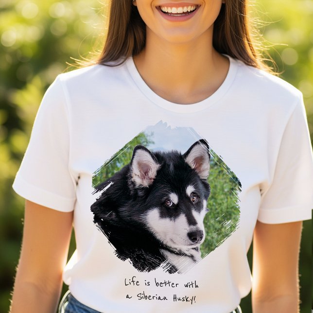 Modern Custom Photo Paint Brushstroke Pet Dog T-Shirt (Von Creator hochgeladen)