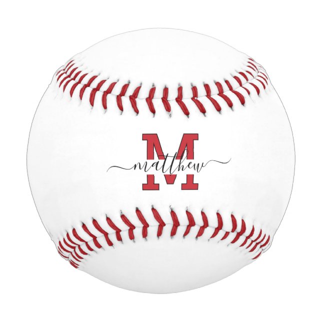 Modern Custom Red And Black Monogram  Baseball (Vorderseite)
